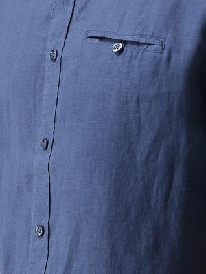 navy blue solid linen casual shirt - 17542493 - Standard Image - 5
