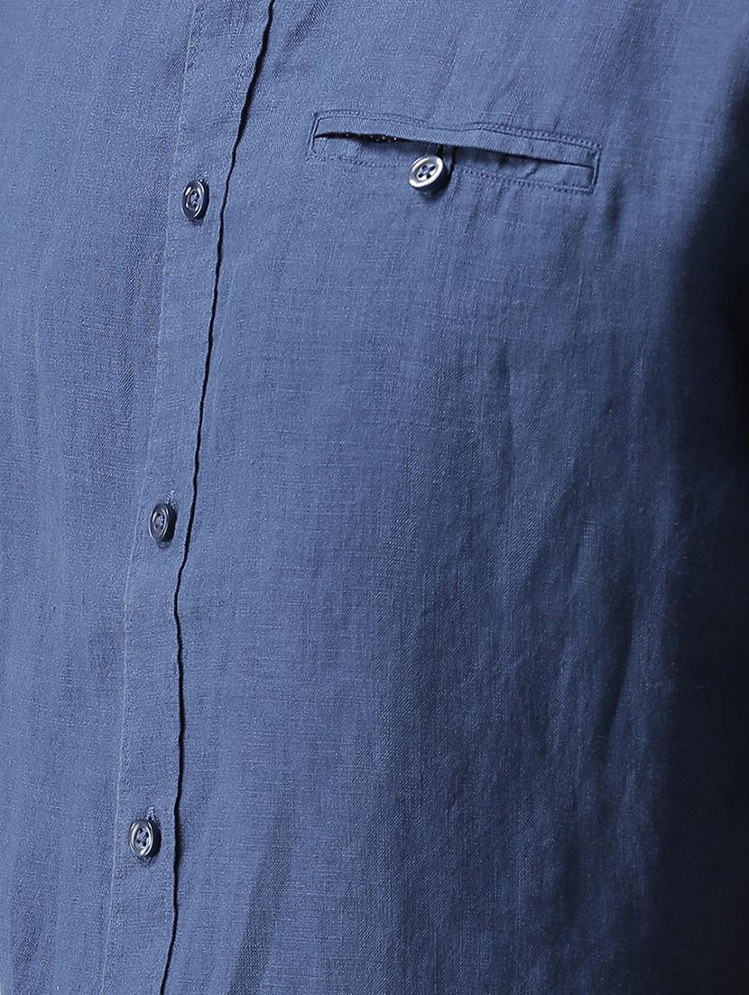 navy blue solid linen casual shirt - 17542493 - Zoom Image - 5