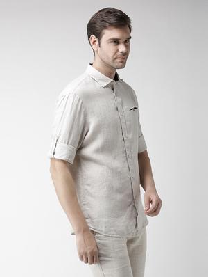 cream solid linen casual shirt - 17542495 - Standard Image - 2