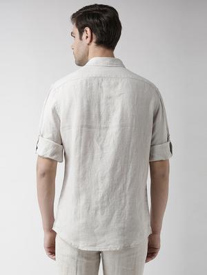 cream solid linen casual shirt - 17542495 - Standard Image - 4