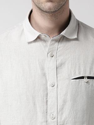 cream solid linen casual shirt - 17542495 - Standard Image - 6