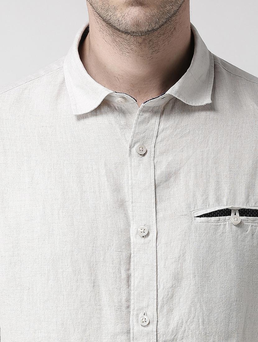 cream solid linen casual shirt - 17542495 - Zoom Image - 6