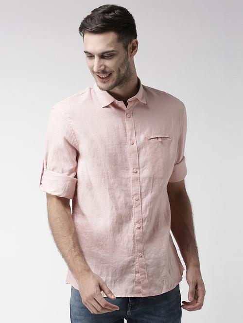 pink solid linen casual shirt - 17542497 - Standard Image - 1