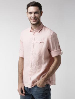 pink solid linen casual shirt - 17542497 - Standard Image - 2