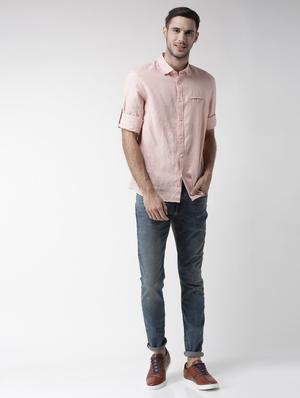 pink solid linen casual shirt - 17542497 - Standard Image - 4