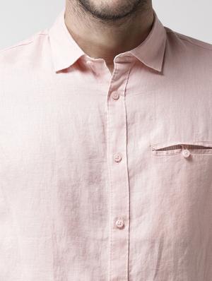 pink solid linen casual shirt - 17542497 - Standard Image - 5