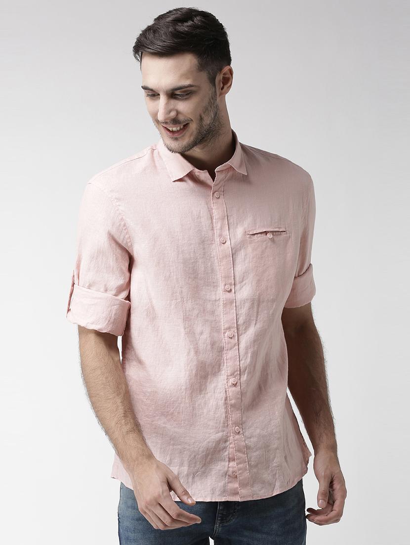 pink solid linen casual shirt - 17542497 - Zoom Image - 1