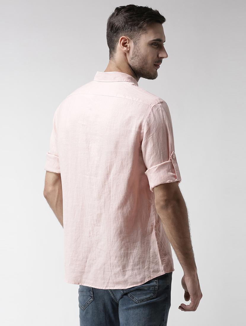 pink solid linen casual shirt - 17542497 - Zoom Image - 3