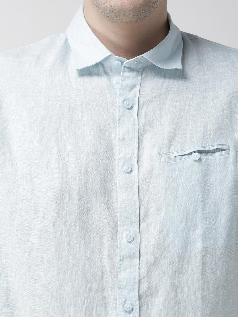 blue solid linen casual shirt - 17542501 - Zoom Image - 6
