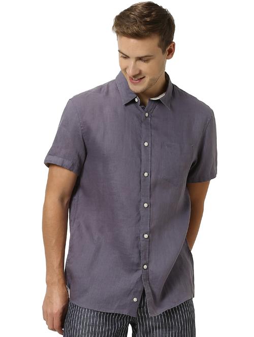 grey solid linen casual shirt - 17542506 - Standard Image - 1