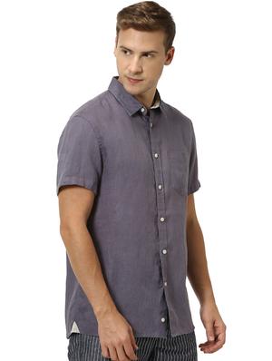 grey solid linen casual shirt - 17542506 - Standard Image - 2