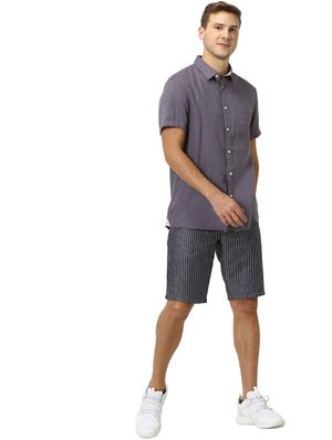 grey solid linen casual shirt - 17542506 - Standard Image - 4