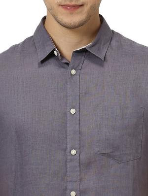grey solid linen casual shirt - 17542506 - Standard Image - 5