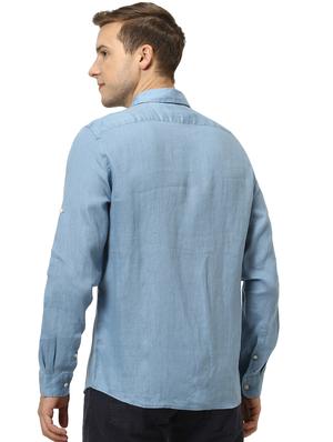 blue solid linen casual shirt - 17542509 - Standard Image - 3