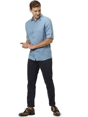 blue solid linen casual shirt - 17542509 - Standard Image - 4