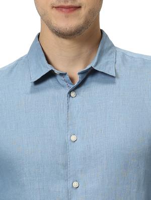 blue solid linen casual shirt - 17542509 - Standard Image - 5