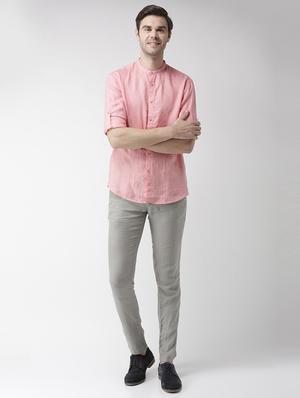 pink solid linen casual shirt - 17542510 - Standard Image - 4