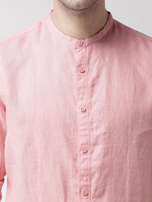pink solid linen casual shirt - 17542510 - Standard Image - 6
