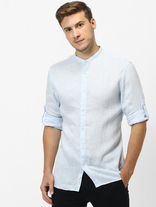 light blue solid linen casual shirt - 17542511 - Standard Image - 1