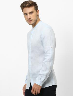 light blue solid linen casual shirt - 17542511 - Standard Image - 2