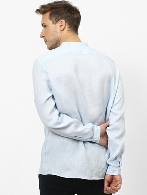 light blue solid linen casual shirt - 17542511 - Standard Image - 3