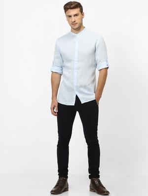 light blue solid linen casual shirt - 17542511 - Standard Image - 4
