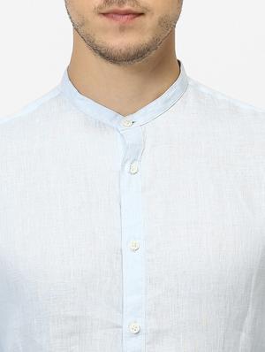 light blue solid linen casual shirt - 17542511 - Standard Image - 5
