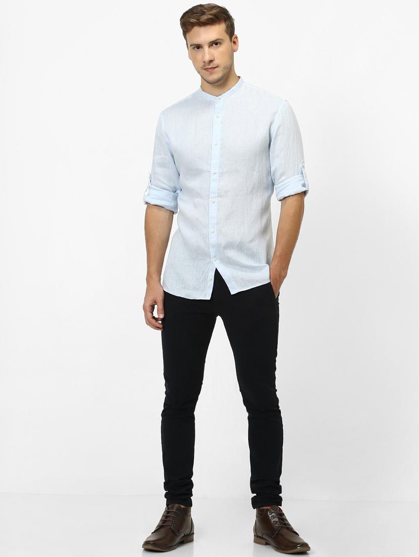 light blue solid linen casual shirt - 17542511 - Zoom Image - 4