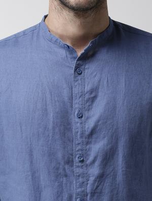 blue solid linen casual shirt - 17542512 - Standard Image - 5