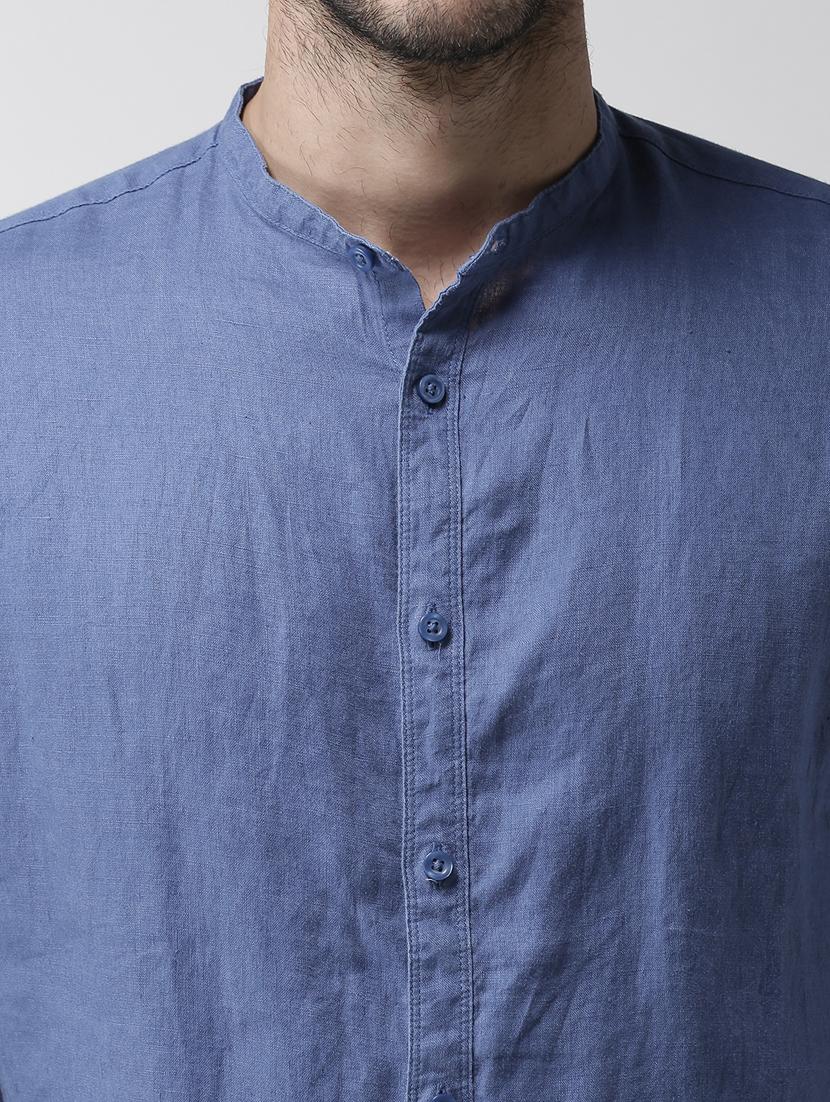 blue solid linen casual shirt - 17542512 - Zoom Image - 5
