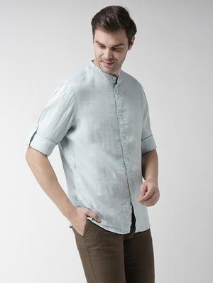 green solid linen casual shirt - 17542513 - Standard Image - 2