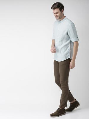 green solid linen casual shirt - 17542513 - Standard Image - 4