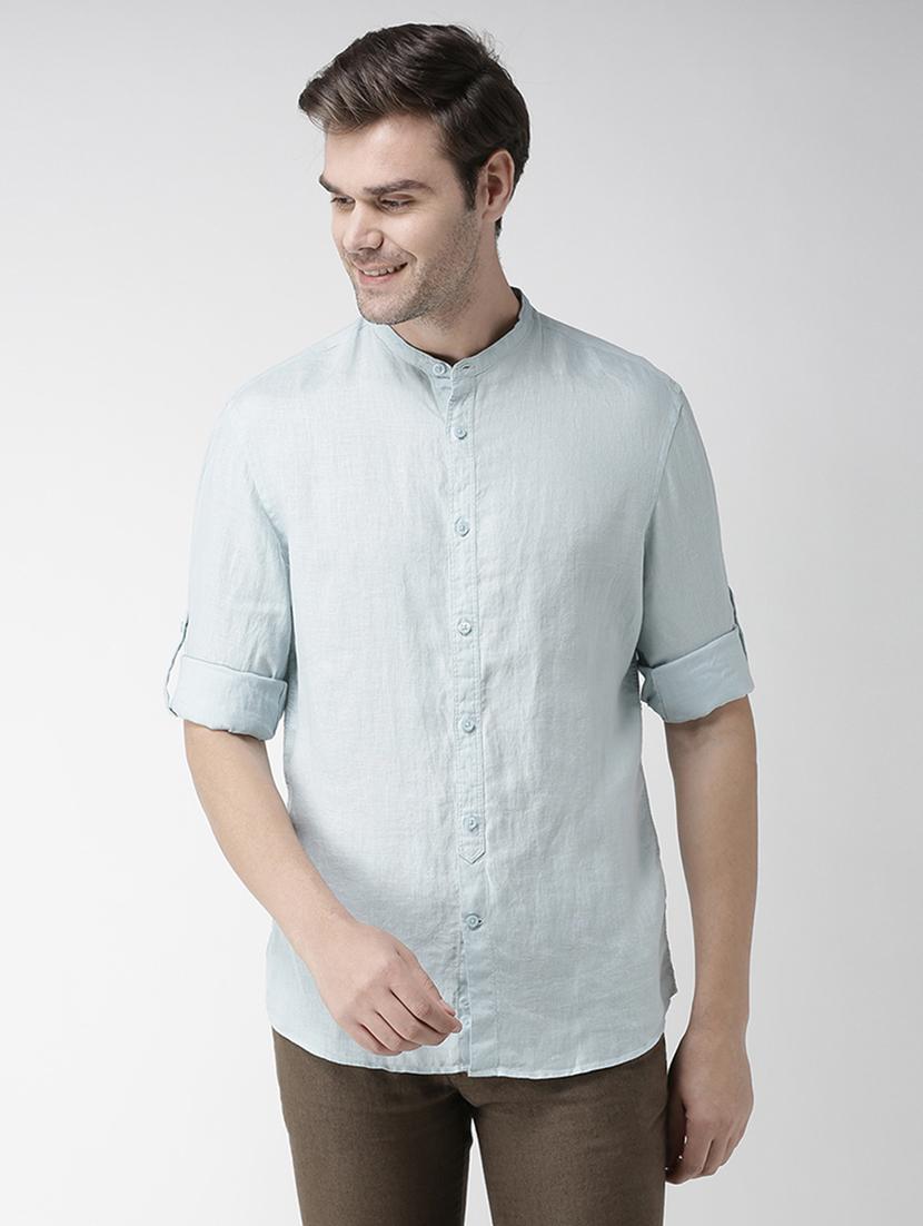 green solid linen casual shirt - 17542513 - Zoom Image - 1