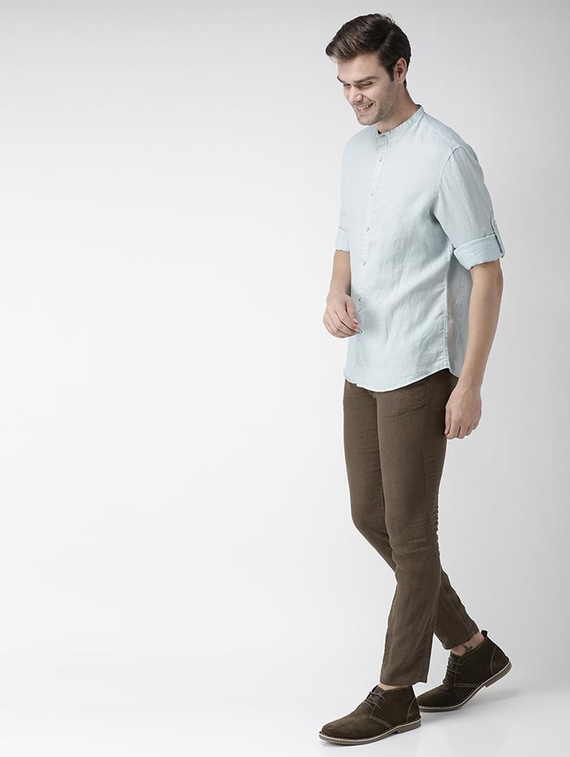 green solid linen casual shirt - 17542513 - Zoom Image - 4