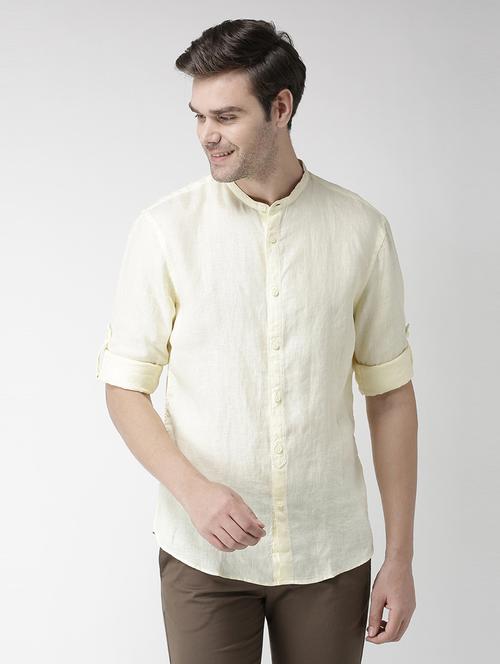 yellow solid linen casual shirt - 17542516 - Standard Image - 1