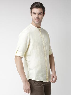 yellow solid linen casual shirt - 17542516 - Standard Image - 2