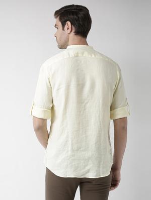 yellow solid linen casual shirt - 17542516 - Standard Image - 3