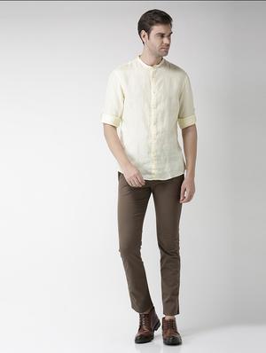 yellow solid linen casual shirt - 17542516 - Standard Image - 4