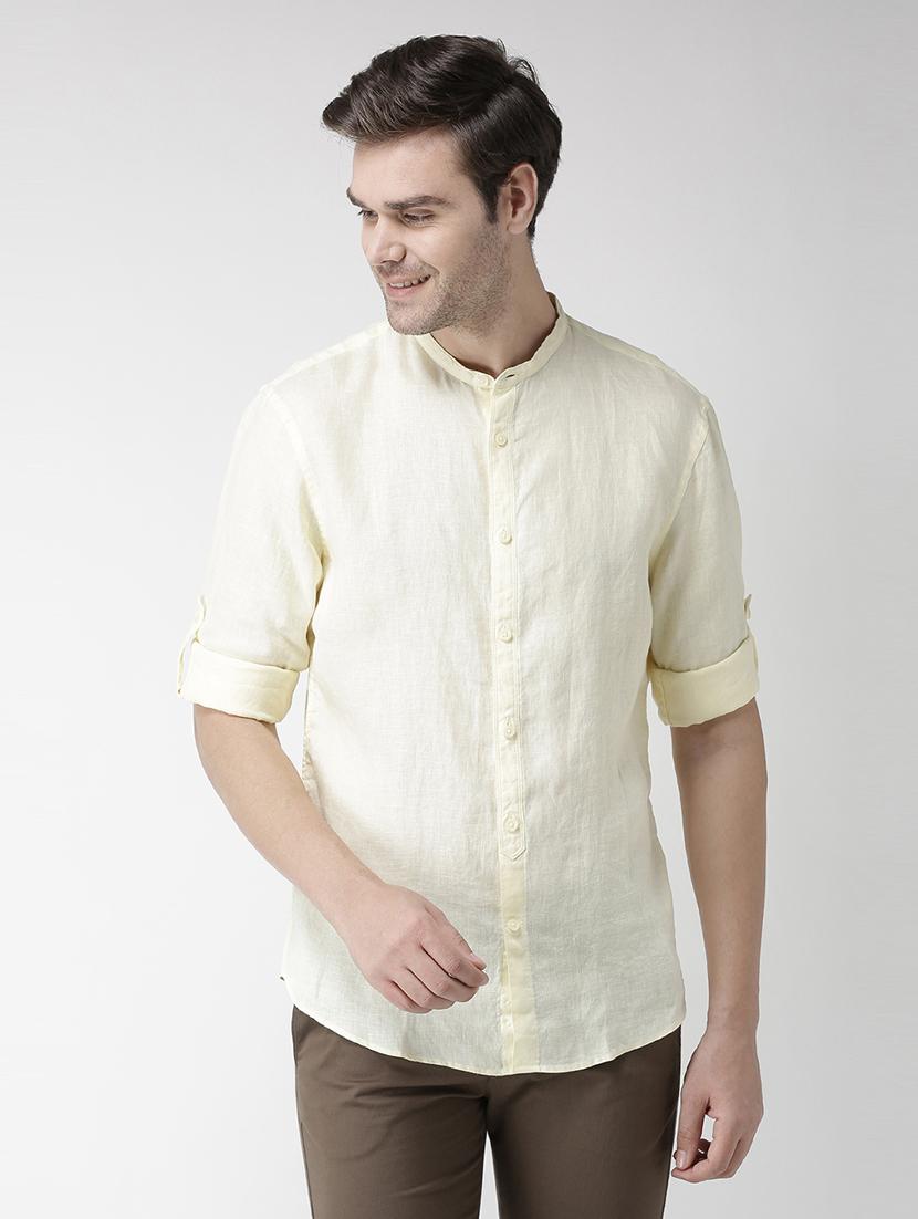 yellow solid linen casual shirt - 17542516 - Zoom Image - 1