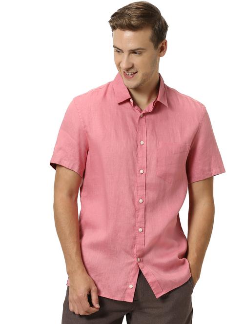 pink solid linen casual shirt - 17542529 - Standard Image - 1