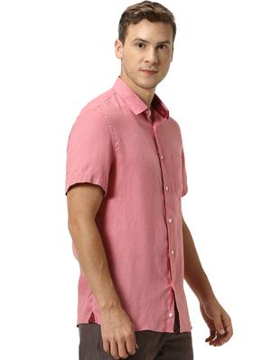 pink solid linen casual shirt - 17542529 - Standard Image - 2