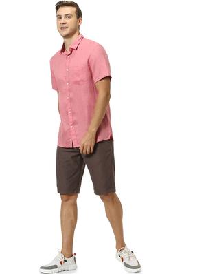 pink solid linen casual shirt - 17542529 - Standard Image - 4