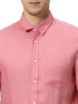 pink solid linen casual shirt - 17542529 - Standard Image - 5