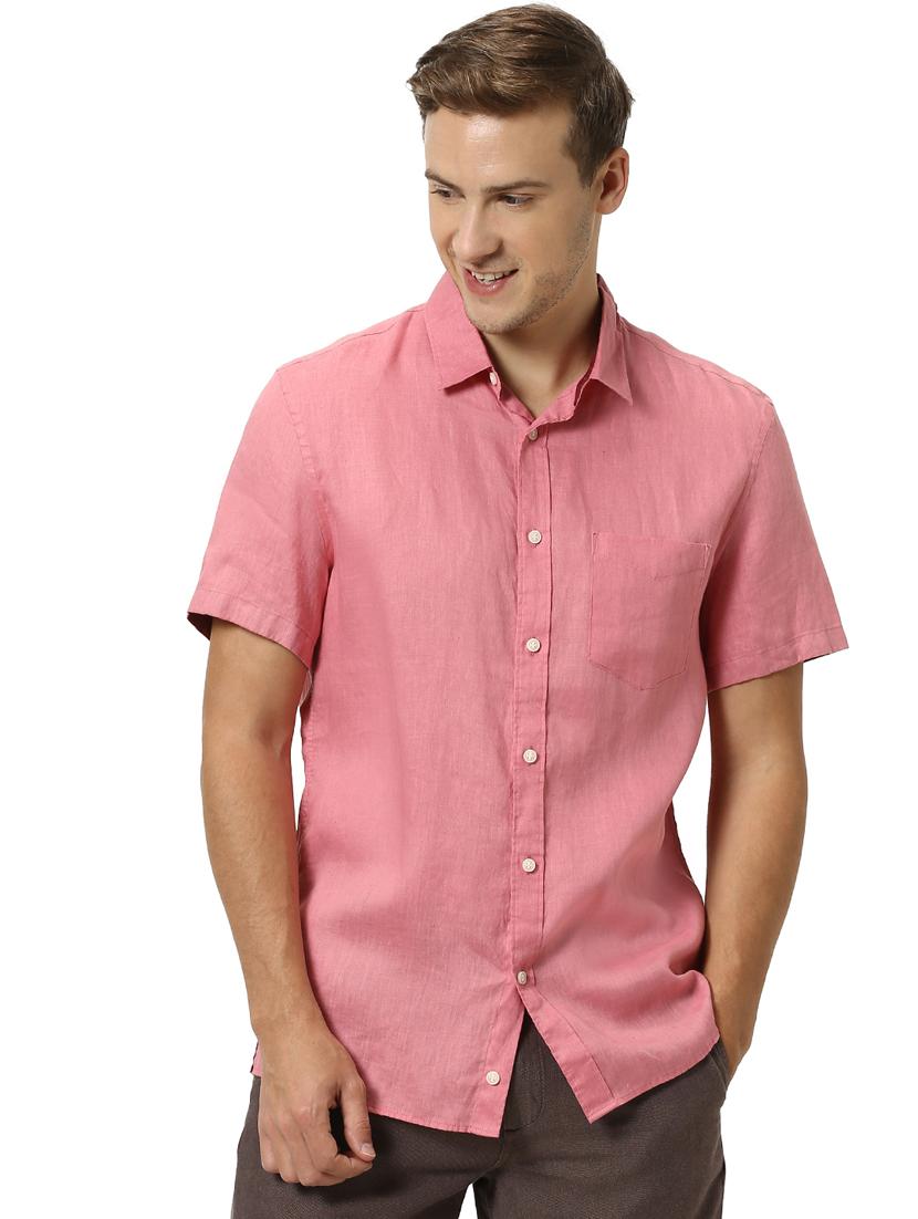 pink solid linen casual shirt - 17542529 - Zoom Image - 1