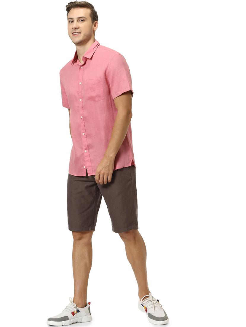 pink solid linen casual shirt - 17542529 - Zoom Image - 4