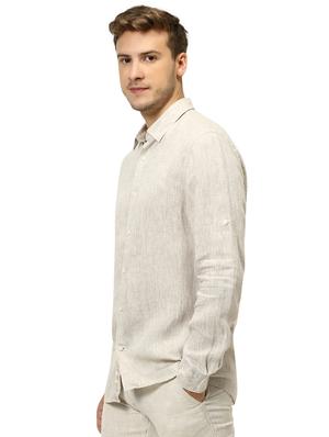 cream solid linen casual shirt - 17542541 - Standard Image - 2
