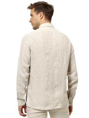 cream solid linen casual shirt - 17542541 - Standard Image - 3