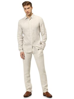 cream solid linen casual shirt - 17542541 - Standard Image - 4