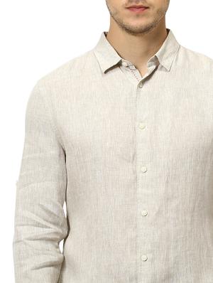 cream solid linen casual shirt - 17542541 - Standard Image - 5