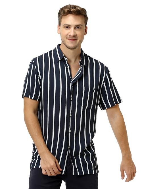 navy blue striped casual shirt - 17542542 - Standard Image - 1